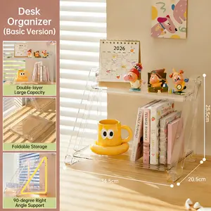 UFORU Folding Desktop Storage Rack，Easy Fold Desktop Storage Stand – Perfect for Stationery & Small Items，No Assembly Foldable Desktop Rack – Keep Your Desk Clean & Tidy, Must-Have Desk Organizer! Foldable Storage Shelf for Home & Office