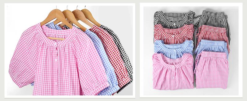 Yimoon Womens Gingham Pajamas Set Plaid Cotton Pj Set Puff Sleeve Ruffle Babydoll Shirt Shorts Summer 2 Piece Outfits