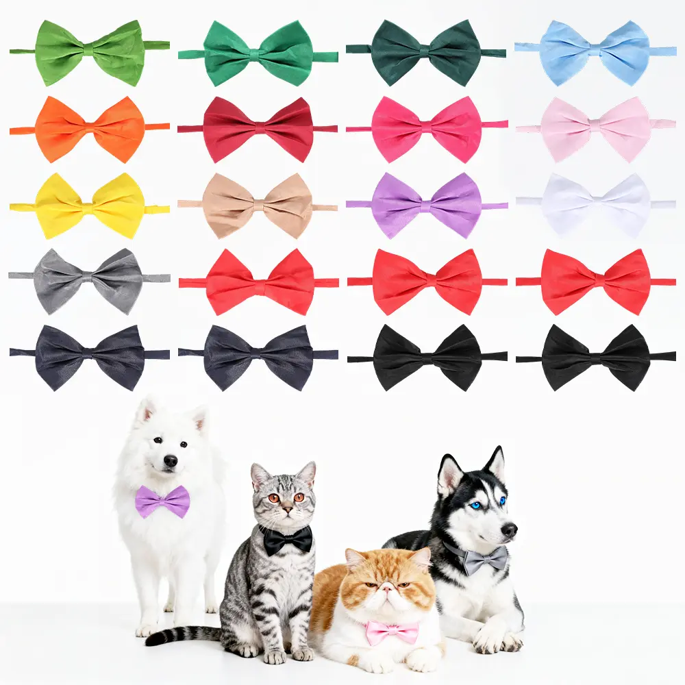20 PCS Pet Dog Bow Ties Collar Adjustable Cat Bow Ties Neck Bows Bulk Pet Bowties Mix 20 Colors Solid Pet Collars Accessories for Small Medium Dog Cat Pets Christmas Birthday Holiday Photography