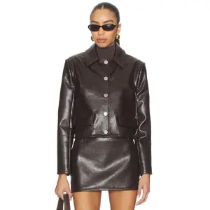 Milkwhite Cropped Faux Leather Jacket in Brown