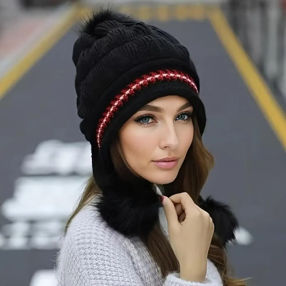 Unisex Fleece-Lined Earflap Beanie Hat - Soft Acrylic Knit, Hidden Storage Pocket, Stretchy Snug Adjustable Fit for Cold Weather Outdoor Casual Use, Hand Wash Only (Bag Accessory for Cold-Climate Enthusiasts), Stretchy Snug Fit
