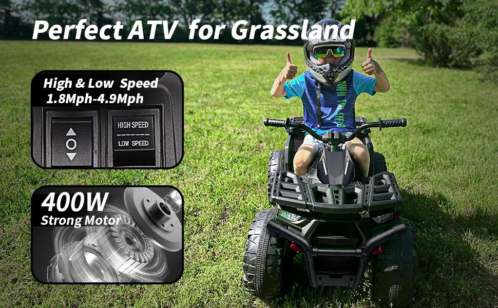 Hikiddo 24V Ride on Toys, Kids ATV 4-Wheeler for Big Kids with 2 Seater, 400W Motor, Bluetooth