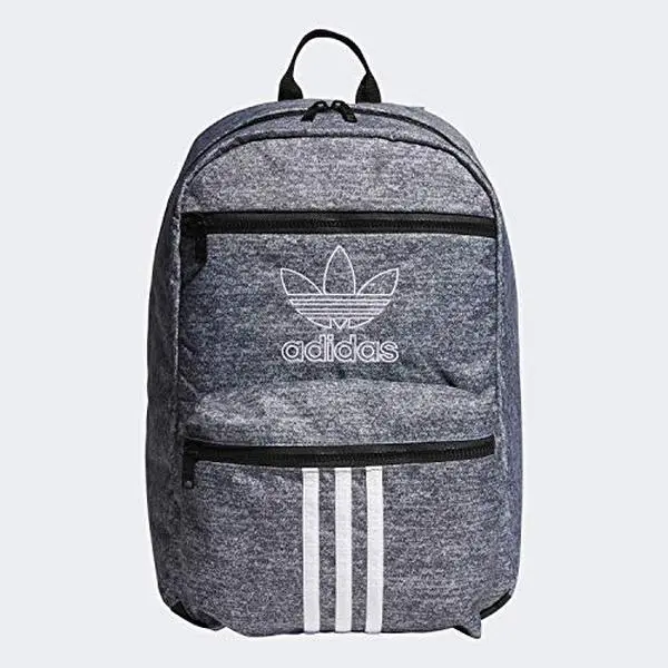 adidas Originals National 3-Stripe Unisex Casual Backpack - Jersey Fabric, Onix Jersey/Black, Stylish Daypack with Zippered Pockets, School Backpacks for Daily Use
