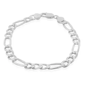 925 Sterling Silver Figaro Link Mens Chain Bracelet - Made in Italy, 9", Female