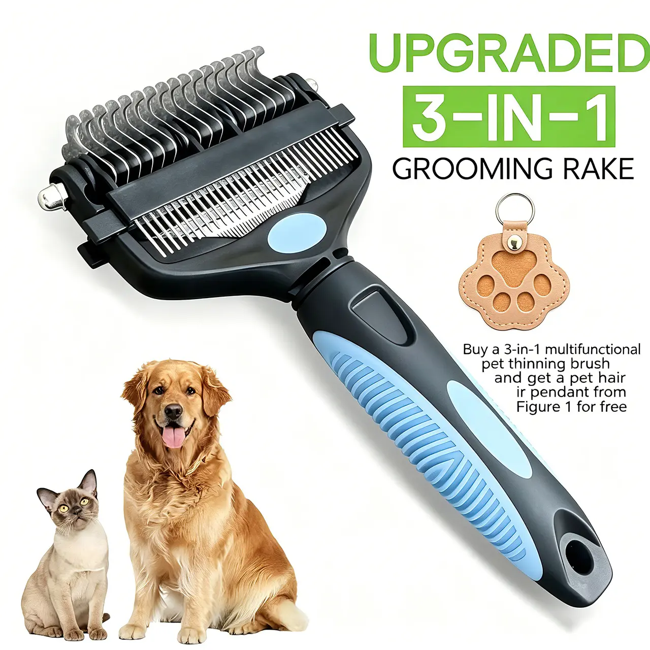 Double-Sided Deshedding Grooming Brush for Dogs & Cats - Universal Fit, Skin-Gentle Steel Tool with Rake+Demat 2-in-1, Skin-Safe Non-Scratch Design, 90% Fur Removal, Beauty/Hair Care for Short/Long Hair Pet Grooming Accessories