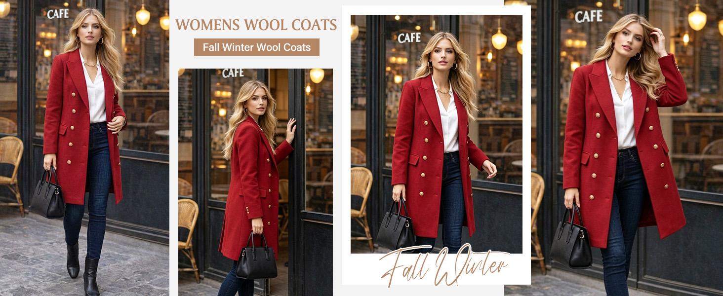 Yeokou Women's Fitted Long-Sleeve Double-Breasted Wool-Blend Midi Pea Coat - Casual Outerwear, Wool Overcoat for Fall Winter Jackets Yeokou Women's Fitted Long-Sleeve Double-Breasted Wool-Blend Midi Pea Coat - Casual Outerwear, Wool Overcoat for Fall Winter Jackets
