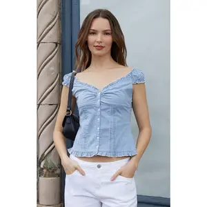 John Galt Women's White & Blue Plaid Elena Top