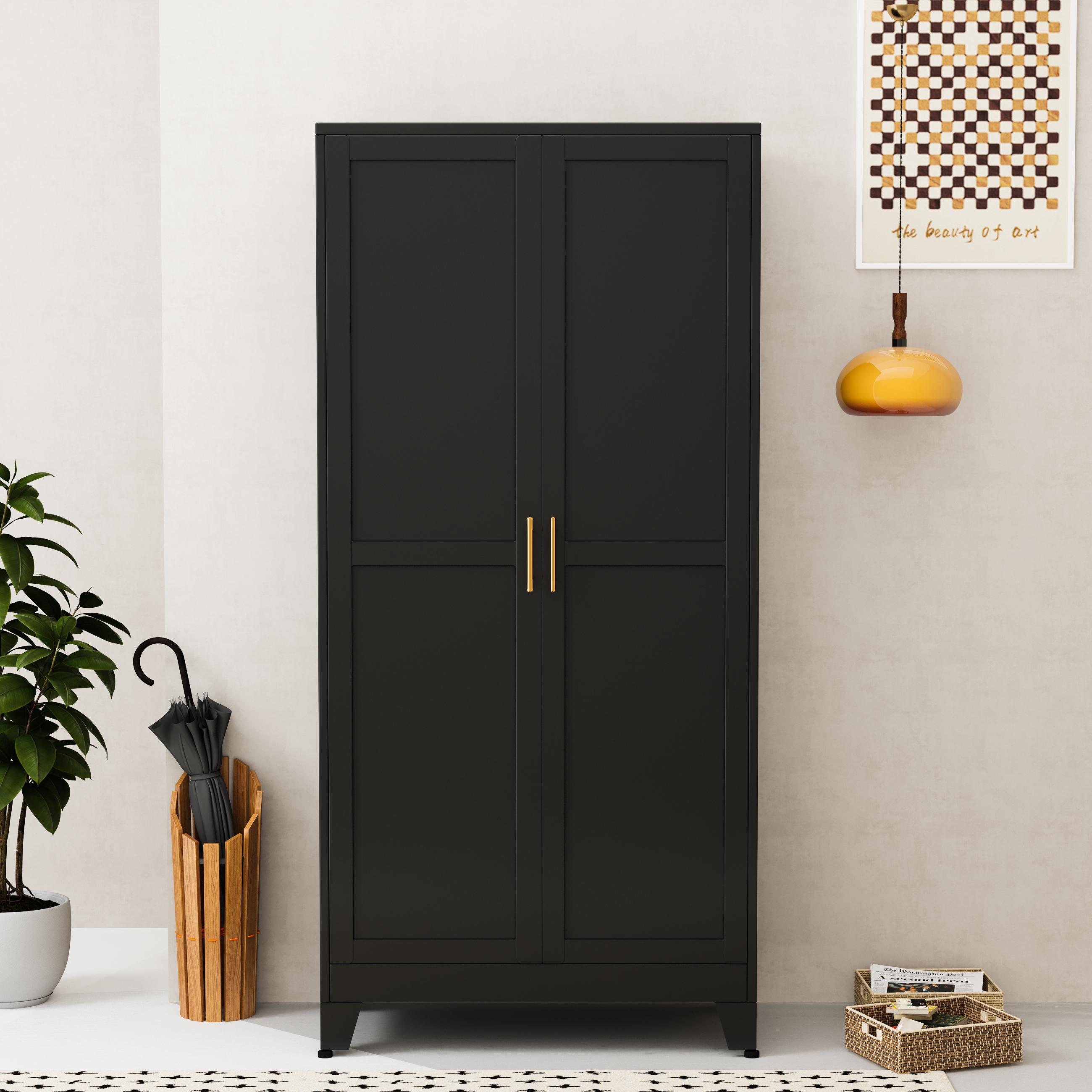 Metal Wardrobe Cabinet with Hanging Rod, 71" Metal Clothing Storage Cabinets with 2 Doors and Adjustable Shelves, White Armoire Wardrobe Closet for Bedroom, Laundry Room, Cloak Room mothersdaygift