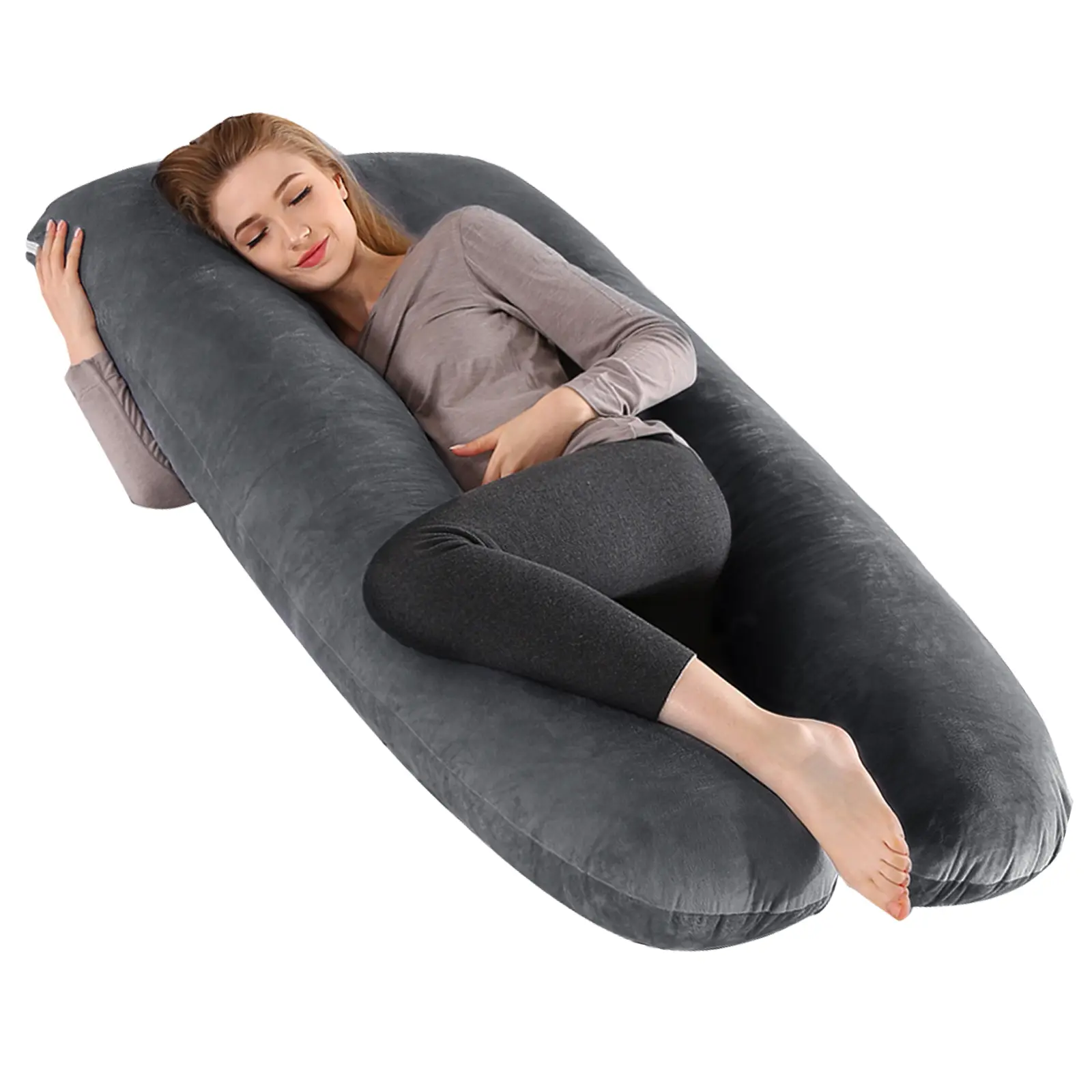 U-Shaped Pregnancy Pillow - Ergonomic Full-Body Support, Skin-Friendly Breathable Fabric, Removable Machine-Washable Pillowcase, Full-Wrap Design, Velvet Fabric, Functional