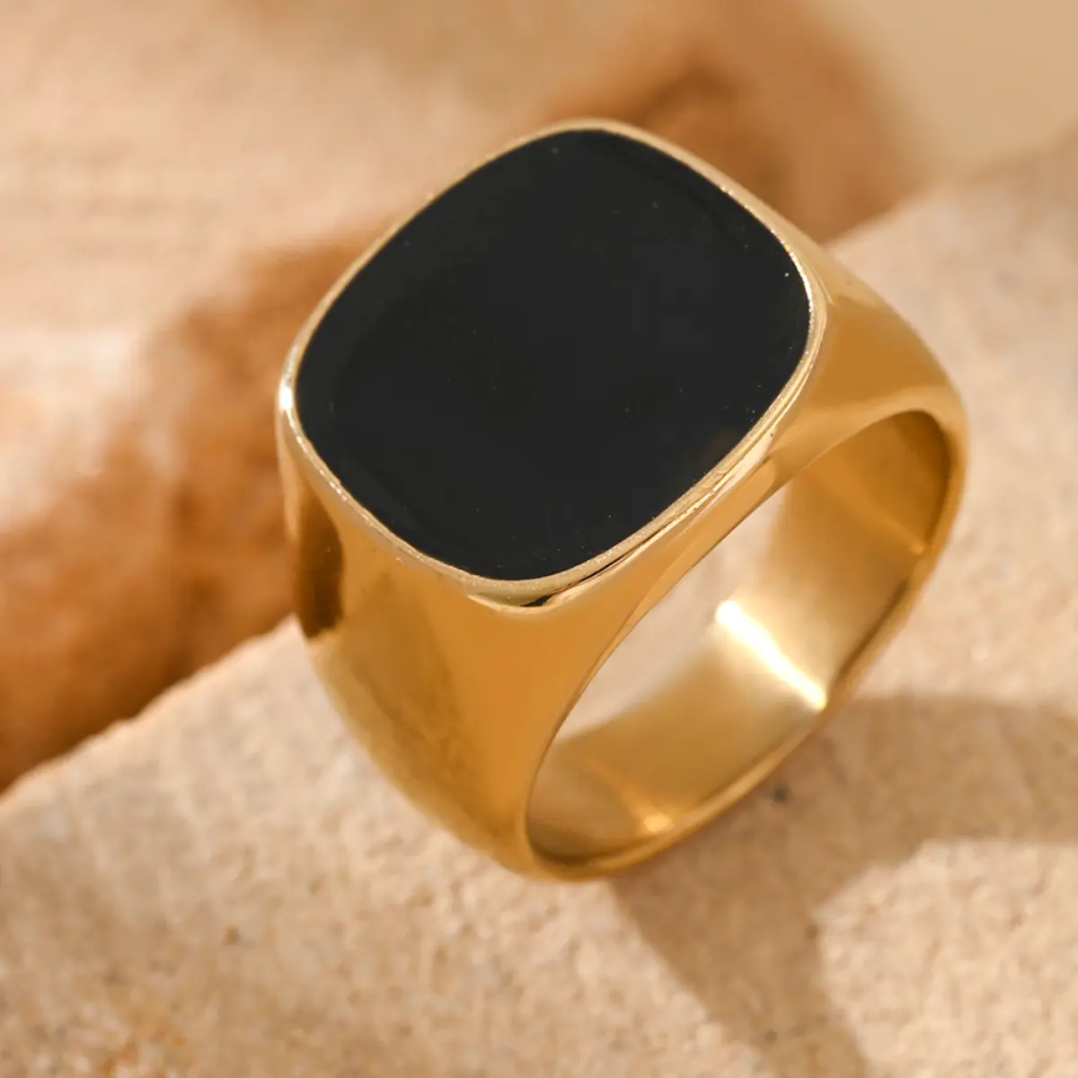 Men's High-Quality Black Drip Effect Square Stainless Steel Ring - Geometric Modern Minimalist, Clean Lines, Multi-Size Business Fashion Jewelry, Graduation Gift