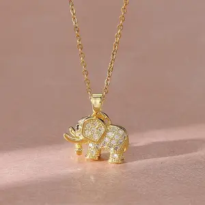 18K Gold Plated Elephant Necklace Elegant Sparkling Zirconia Animal Pendant Necklace Trendy Collarbone Chain For Women