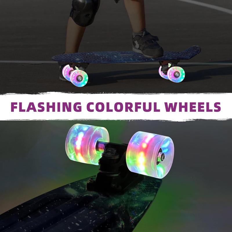 Nattork Skateboards 22 Inch Mini Cruiser Skateboard Complete Retro Skate Boards with Colorful Light Up Wheels for Kids Girls Boys Beginners Beginner's Maple Skateboard