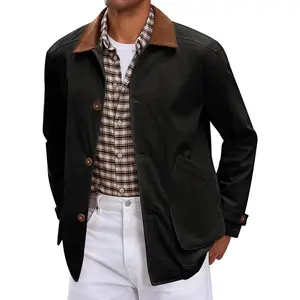 Runcati Mens Lightweight Jackets Button Down Casual Cotton Barn Jacket Vintage Military Fall Outwear with Pockets