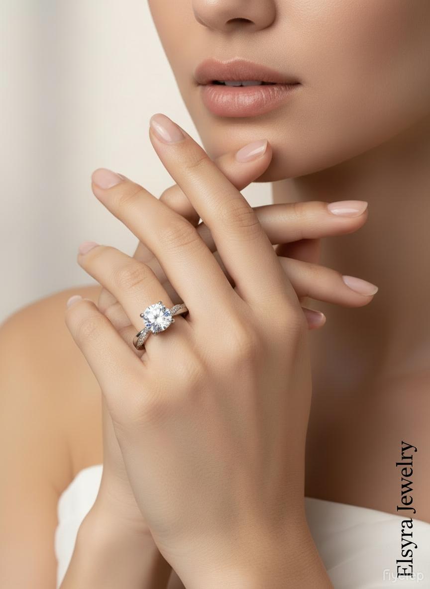 S925 Sterling Silver Solitaire Ring -Classic solitaire style with a round central cubic zirconia Sparkling Gift for Engagement, Graduation & Birthday | Elegant Daily Wear Jewelry hypoallergenic