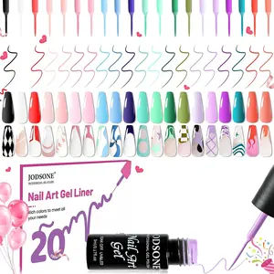 JODSONE Gel Polish Nail Art Gel Liner Set 20 Colors with Thin Brush Need U V Lamp Cured Gift for Girls at Home Salon Design,Valentines Gifts for Women