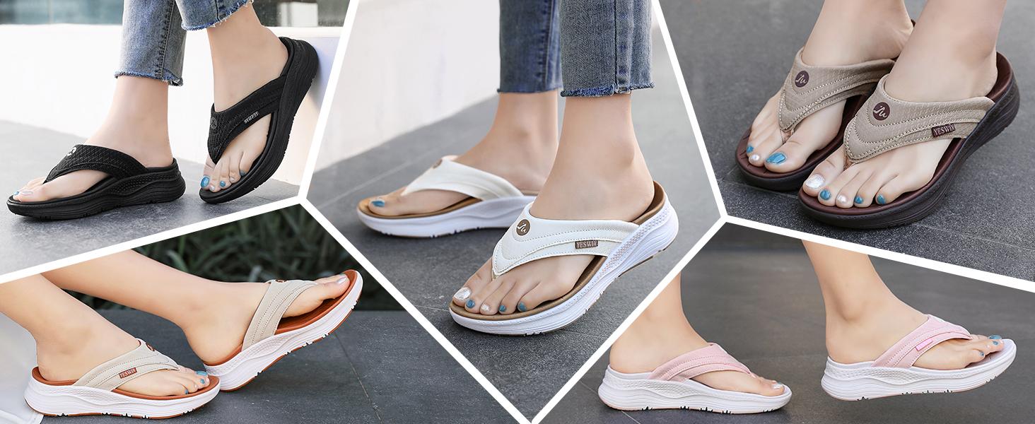 Women's Orthotic Platform Flip Flop with Arch Support Ladies Comfortable Recovery Walking Thong Sandals Slip On Indoor Outdoor for Summer Beach