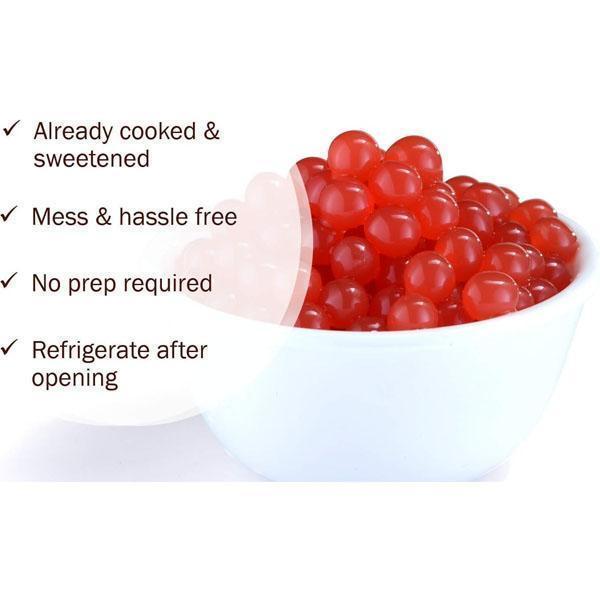 2025-NEW! SYRUVIA Sweet Popping Boba Pearls, Strawberry, 1 LB. Bursting beverage & dessert topping for bubble tea and more. Strawberry-flavored tapioca pearls