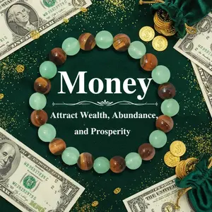 1pc Money Attraction Bracelet with Green Aventurine & Tiger Eye -  blue friendship bracelet beaded  jewelry protection bracelet encouragement gift fashion artificial bracelet  of  the  day Colorblock Beaded Crystal Bracelet