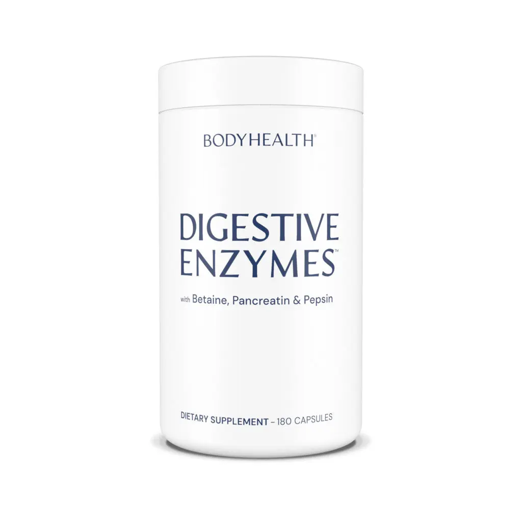 BODYHEALTH Digestive Enzymes Dietary Supplement - Gut Support with Betaine Hydrochloride, Pancreatin, Pepsin (180 Capsules, Free of Gluten, Fragrance & Sugar) - Promotes Better Nutrient Absorption, Sugar Free