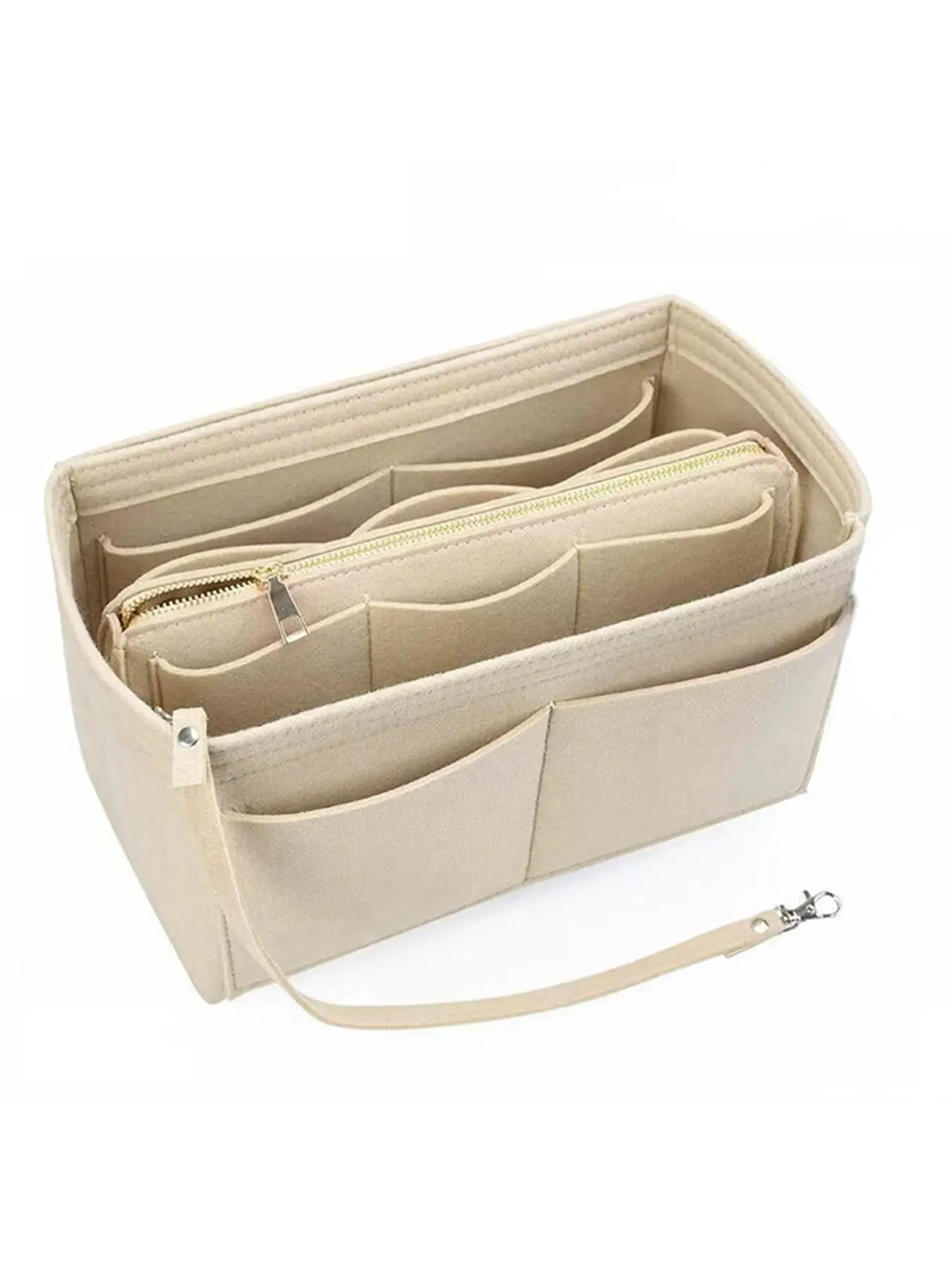 Solid Color Felt Handbag Insert Organizer, Portable Makeup Insert Storage Bag, Travel Bag Organizer, Travel Organizers, Travel Essentials, Zipper Organizer, Cosmetic Storage Bag, Bag Accessories for Women & Men
