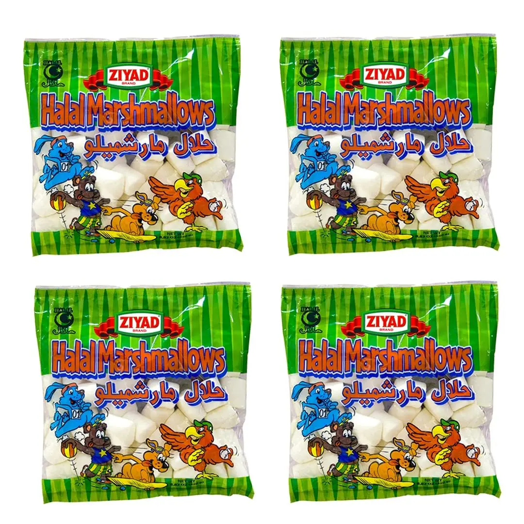 Ziyad Halal Large Vanilla Marshmallows, 250g (Pack of 4) - Soft, Fluffy Marshmallow Snacks