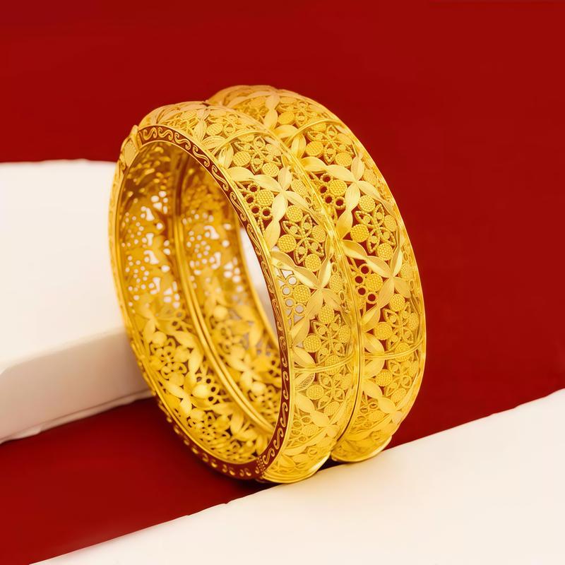 24K Elegant Gold Plated Open Bangle Bracelet Set,Classic Vintage Style,Jewellery Accessories,Perfect for Daily Wear,Special Occasions,All Season Fashion Jewelry bracelet stack bracelets for women,valentines gifts for gf
