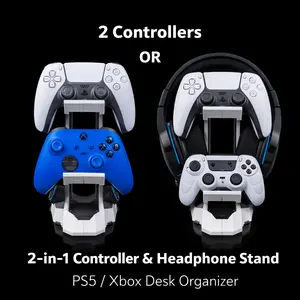 2-in-1 Controller & Headphone Stand for PS5 Xbox Desk Organizer 3D Printed Durable Design Holds 2 Controllers or 1 Controller + Headset Perfect for Gamer Desks and Streaming Setups - Decor, Ornaments