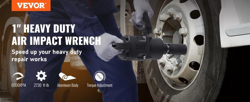 VEVOR 1 Inch Air Impact Wrench, TikTokShopBlackFriday, Up to 2730 ft-lbs Reverse Torque Output 1" Pneumatic Impact Gun Lightweight w/ 2 Handles for Heavy Duty Repairs and Maintenance