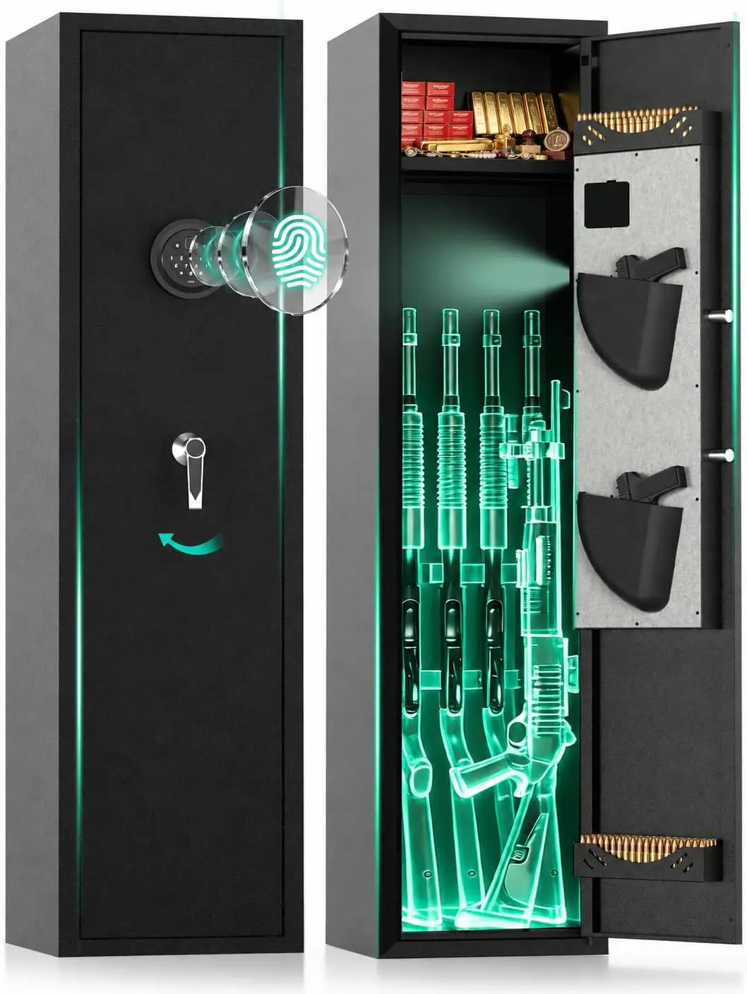 Biometric Fingerprint and Digital Keypad Gun Safe, Heavy Duty Steel Rifle Safe for Home Firearms Storage with Handgun Pockets and Top Shelf