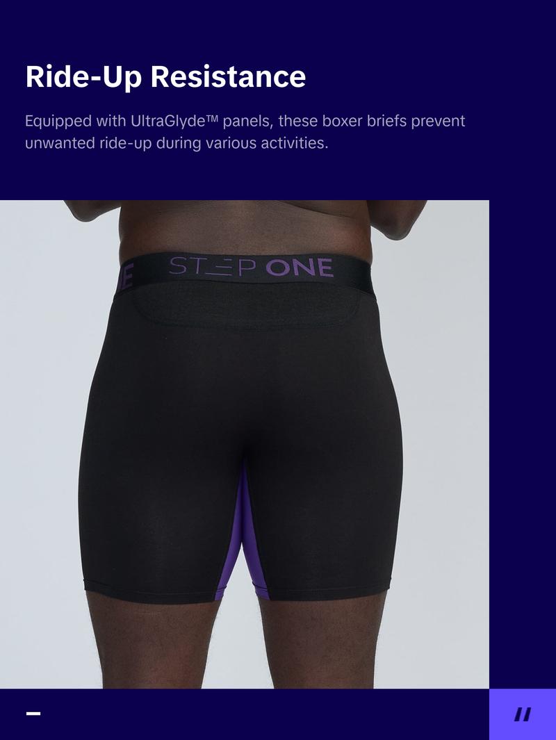 Step One Men's Boxer Brief - Obsidians, Anti-Chafe, Breathable Bamboo Fabric, UltraGlyde Panels, Hidden Elastic Pouch, Premium Underwear, Athletic Daily wear