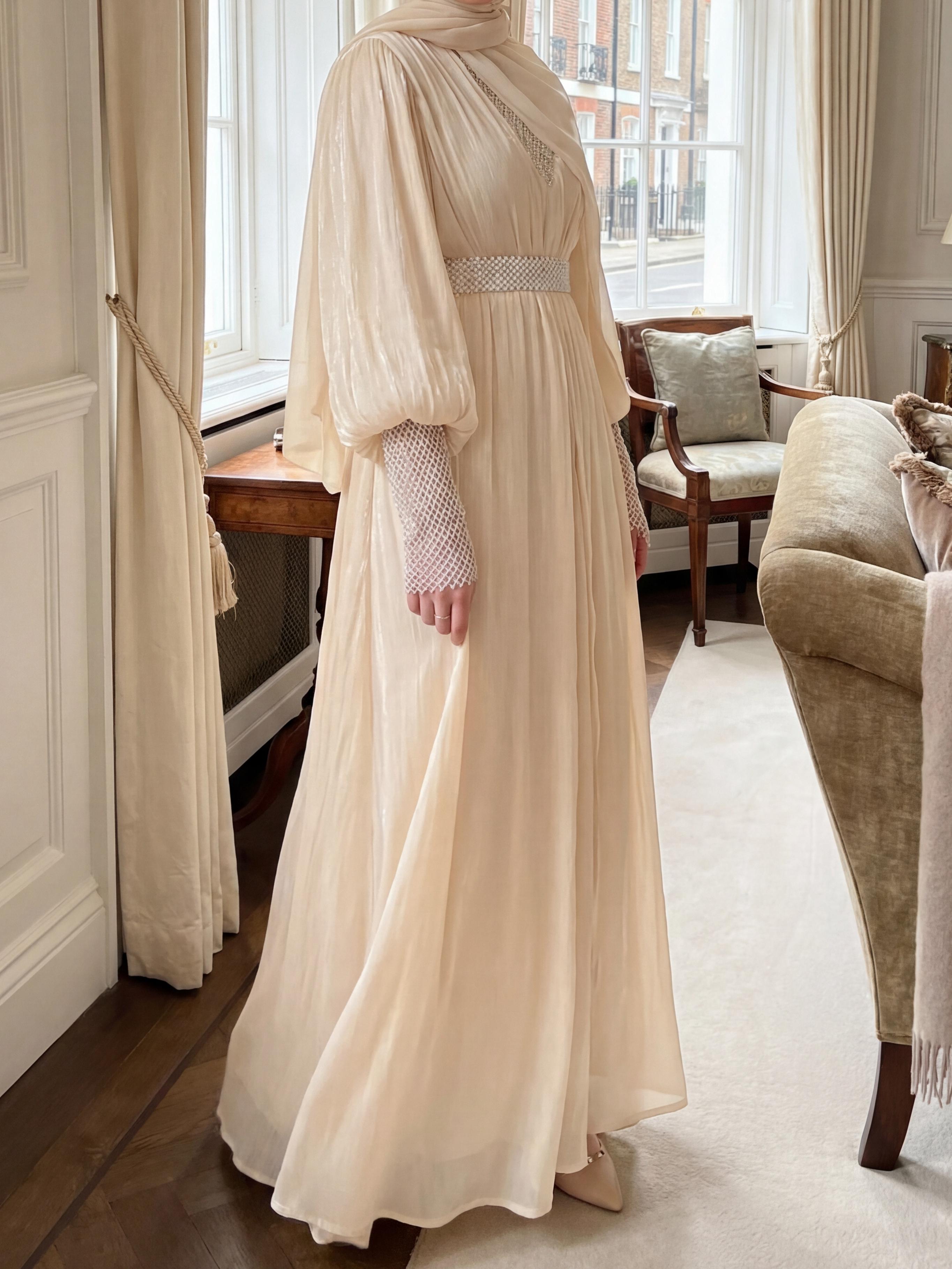 CL04 Shining Luxury Diamond Chiffon Robe Set for Weddings Dinners Dates Four-Piece Maxidresses Shararadress with Hijab Inner Dress Robe Coat and Belt