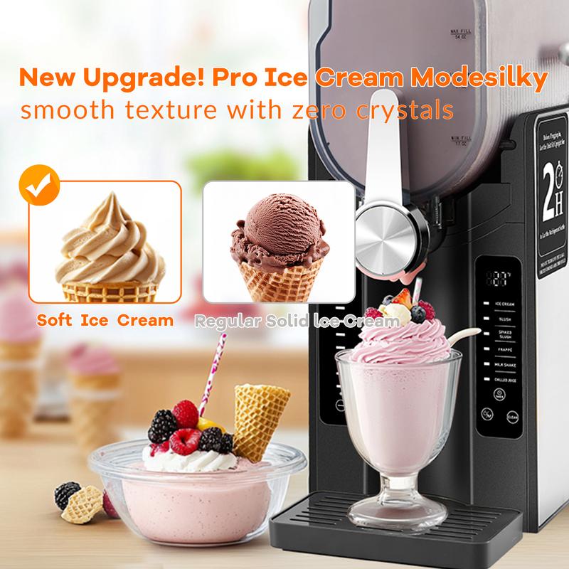 Slushie Machine 54oz Capacity With 6 Preset Settings: ICE CREAM, SLUSH, SPIKED SLUSH, Frappe, MILKSHAKE, AND CHILLED JUICE. Auto-Clean, Intelligent Interface With Digital Display And Stainless Steel
