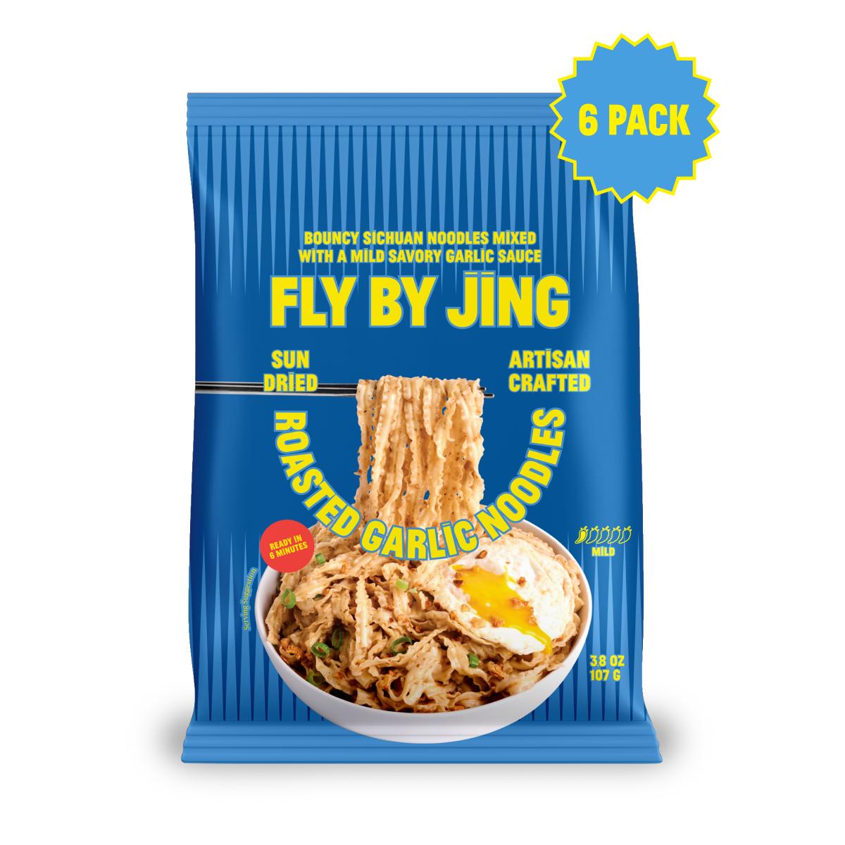 Fly By Jing Roasted Garlic Instant Noodles 6 Pack - Not Spicy, Umami-rich, High Protein, Vegan & Non-GMO