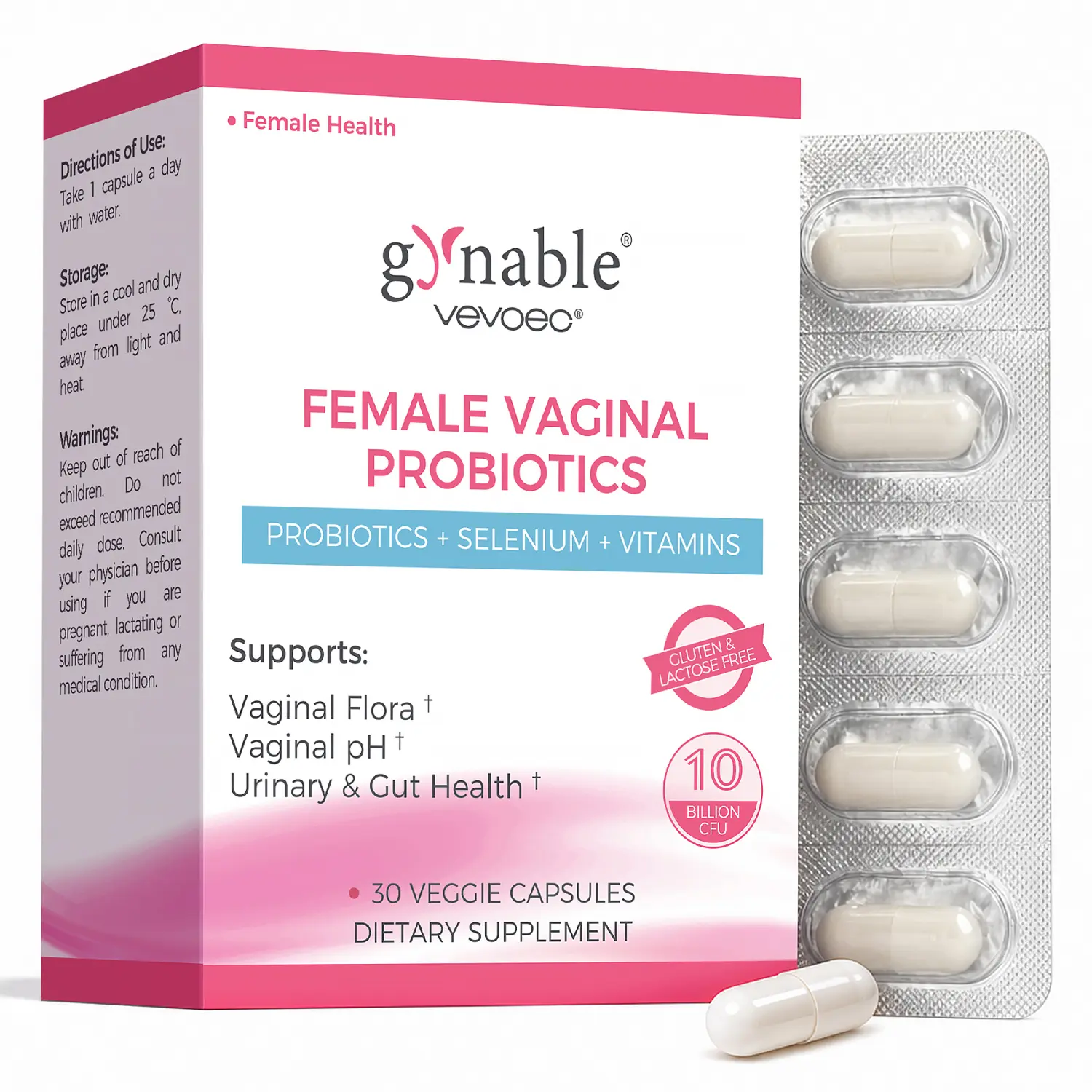 Gynable Female Probiotics for HPV,BV,UTIs,Yeast,pH Balance,Odor,Bloating,Dryness,Tightening,Urinary,Gut Health,10 Billion CFU Probiotic,10-in-1 Lactobacillus Probiotic Blend,Vitamin C, D, E,Folate,Selenium Healthcare Supplement #tiktokshopbacktoschool