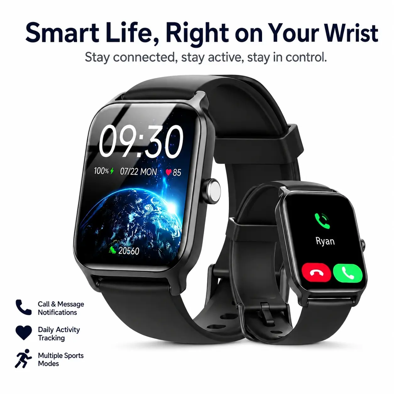 Smart Watch for Men and Women, 2.01" Touch Screen Lifestyle Watch with Message Reminder, Step Counter, Alarm, Timer, Music Control, Comfortable Strap, Compatible with Most iOS and Android Smartphones , Back to School Gift
