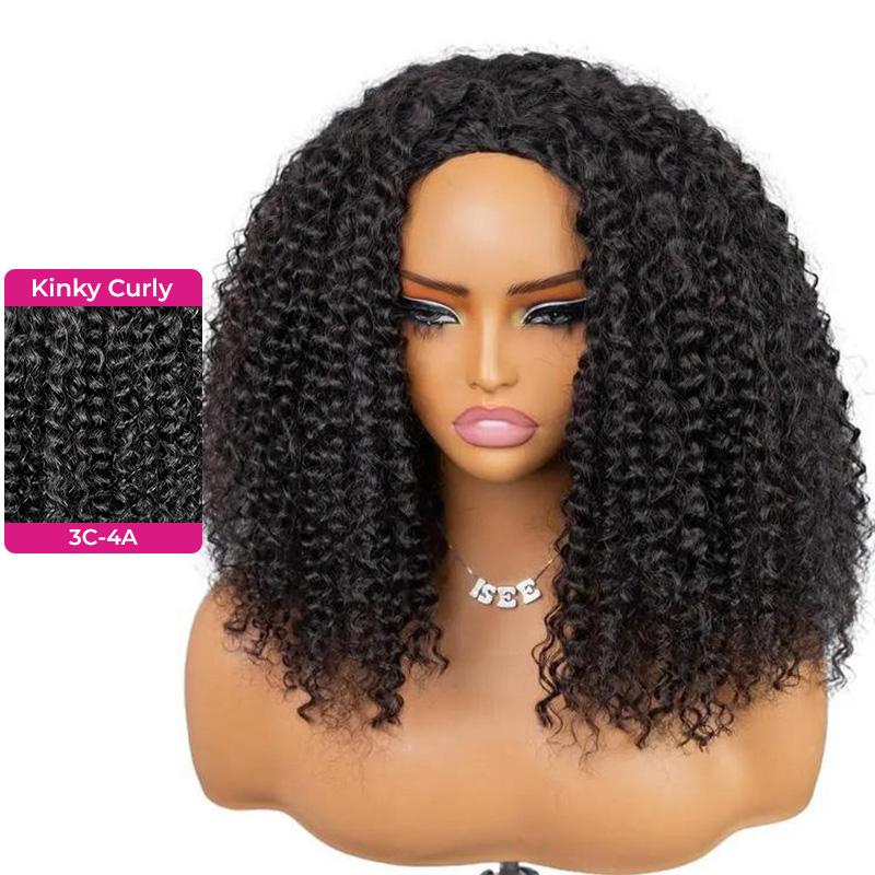 【18‘’=$102】ISEE HAIR 250% Kinky Curly Wear Go Half Wig Invisible Hairline 150% & 180% Glueless Human Hair Wigs No Lace Seamless Flip Over Wig Updo Down Style Hairpiece#SpringStatements
