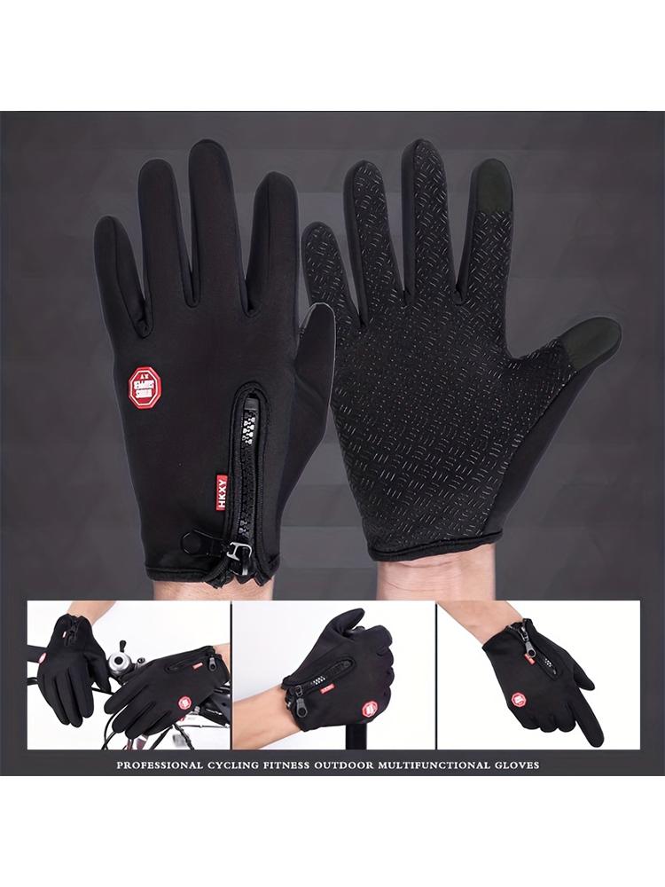 Winter Touch Screen Gloves Adjustable Zipper Windproof Waterproof Warm Short Gloves for Outdoor Hiking Fishing Running Unisex Sports