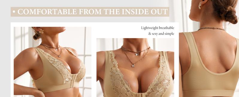 3/6 Pack Women’s Front Closure Lace Bras,Comfortable Seamless Soft no padding Womenswear Bridal bras women minimizer bra bra bras for women