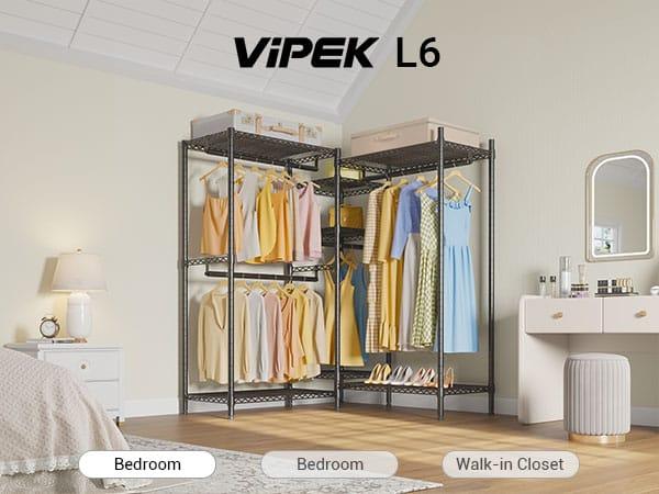VIPEK L6 Corner Clothes Rack Heavy Duty Closet Organizer with Adjustable Shelves & Hanging Rods, L-Shaped Freestanding Wardrobe, Load up to 1130lbs