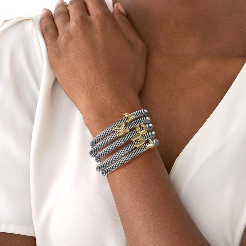 MYTYS 26 Initial Letter Cuff Bracelet Twisted Braided Opening Size Classic Cable Two-tone Design Women's Fashion Trendy Jewellery Accessories