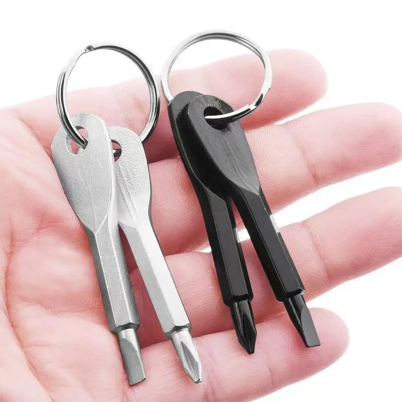2 in 1 Keychain Screwdriver Set, 1 Set Mini Pocket Phillips and Flat Head Screwdriver with Key Ring, Outdoor Survival Emergency Handy Tool