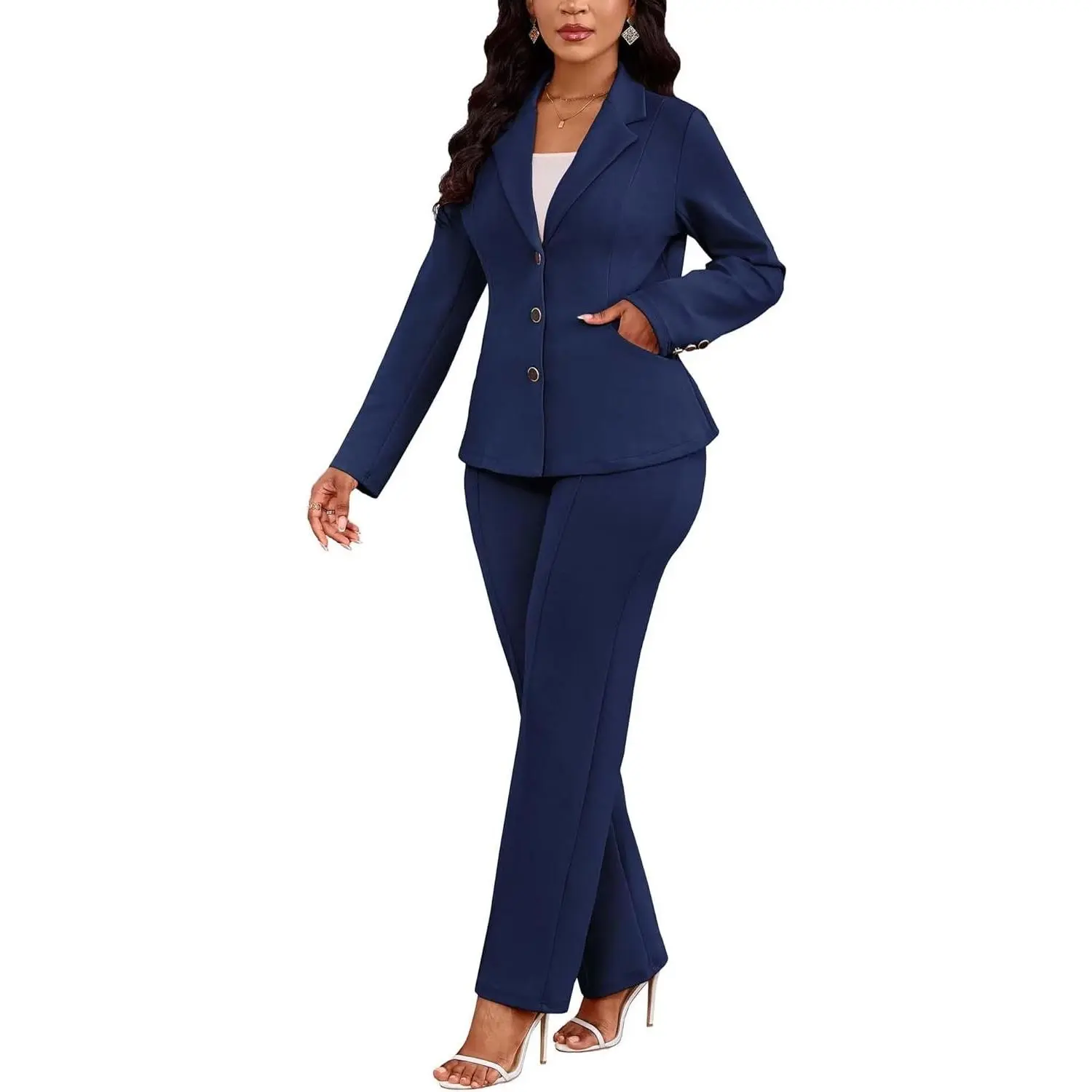 Women 2 Piece Suits Set Long Sleeve Blazer Pants Dressy Business Casual Work Outfits Office