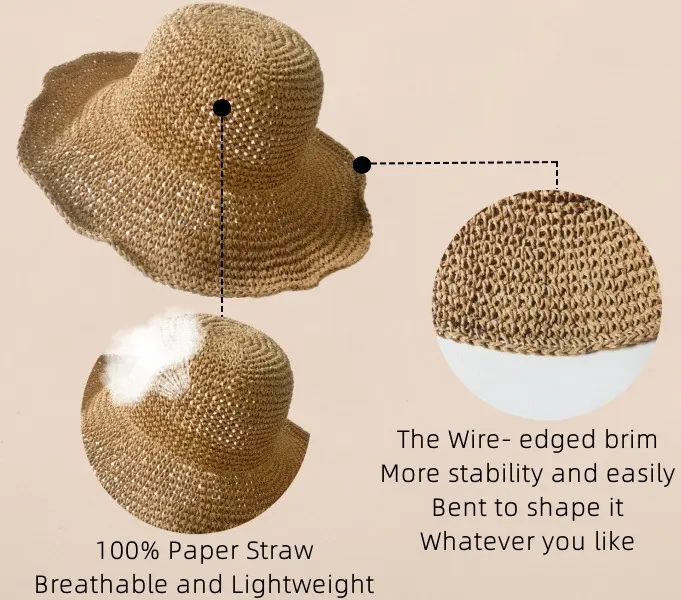 Foldable hand-woven straw hat, women