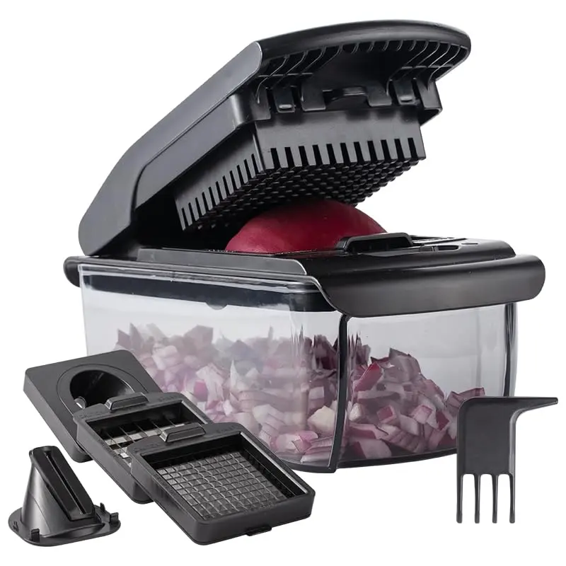 Cook with Color Vegetable Chopper - Multifunctional 11 in 1 Vegetable Chopper with Container - Food Chopper to Dice, Chop, Slice, Julienne and Spiralize, Rose Kitchen Shredder