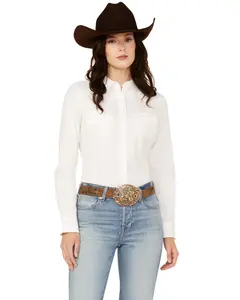 Wrangler Women's Retro Solid Long Sleeve Button-Down Stretch Western Shirt - 112358013