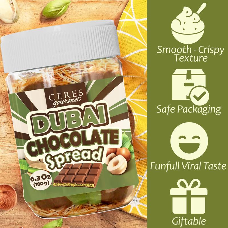 Dubai Chocolate Spread – 6.35 oz Jar with Pistachio, Kataifi & Gourmet Dubai Chocolate Filling for Pancakes, Breakfast, Snacks, and Desserts