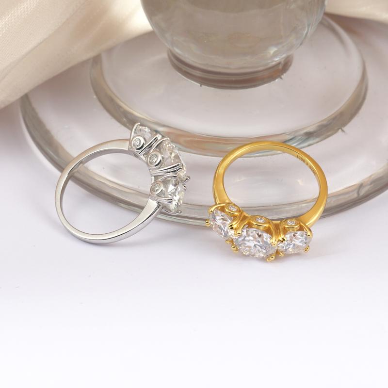 Delzzad Three Stone Prong Engagement Ring Round Cut VVS Synthetic Moissanite Ring Band S925 Christmas Gift