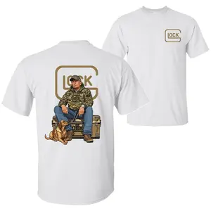 [Graphic Tee]The 47th President Trump With Hunting Dog Handgun Graphic Tee Camo Hunting Season Unisex Cotton Crewneck T Shirt Everyday Soft