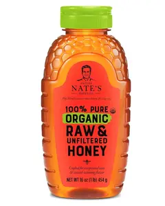 Nate's Organic 100% Pure, Raw & Unfiltered Honey - USDA Certified Organic - 16oz. Squeeze Bottle