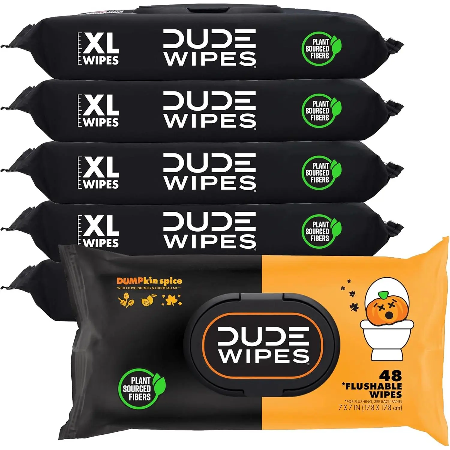 (Select for More Options) DUDE DUMPkin Spice Wipes, Extra Large Fall Scented Flushable Wet Wipes, 48 Count, 6 Pack (288 Total) Toilet
